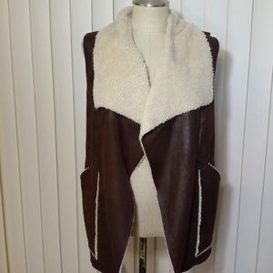 NEW ENTRO BROWN Suede Fur Warm VEST  S